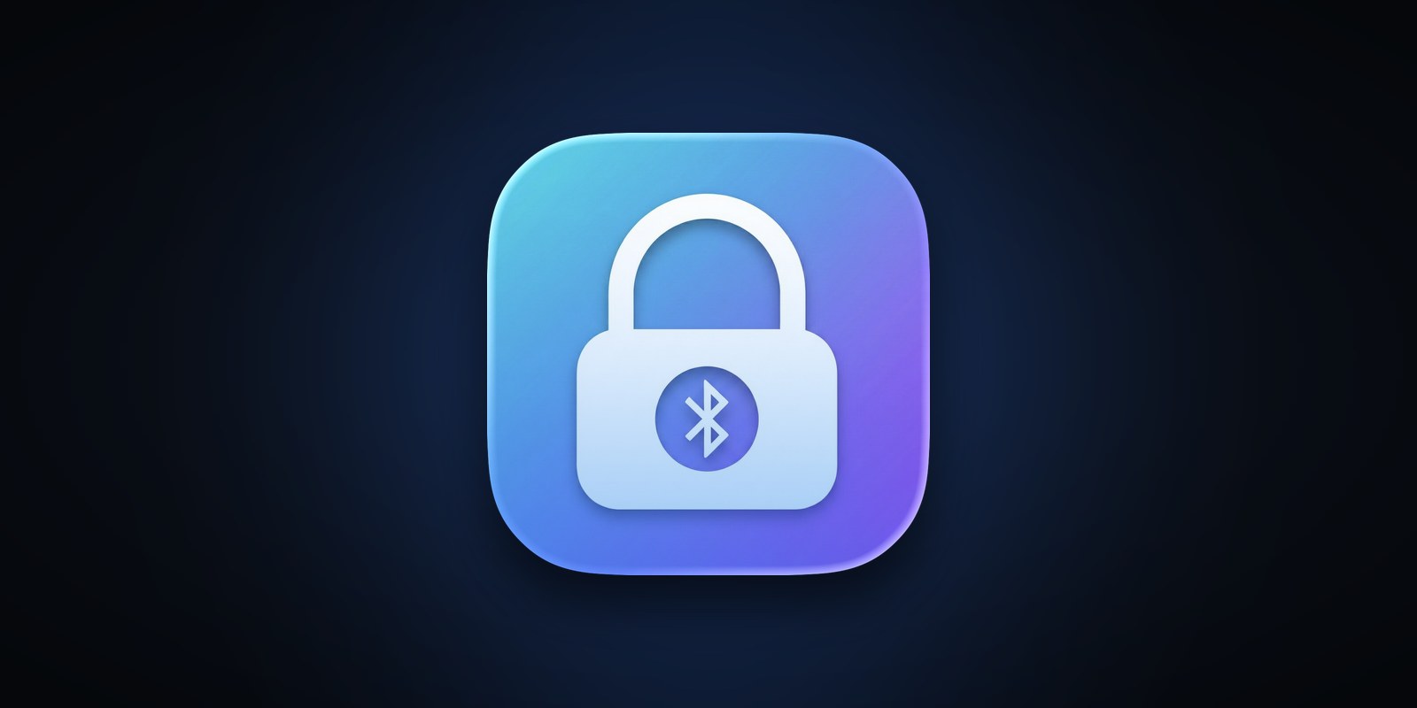 Lock app icon: a white padlock carrying a Bluetooth glyph, on a teal-to-violet gradient tile
