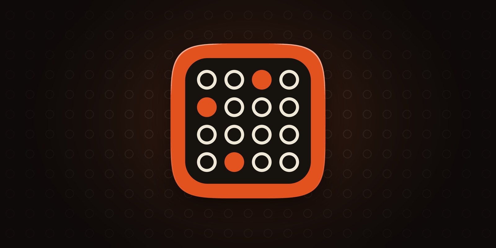 Mother app icon: an orange tile with a four-by-four wall of lamps, three of them lit