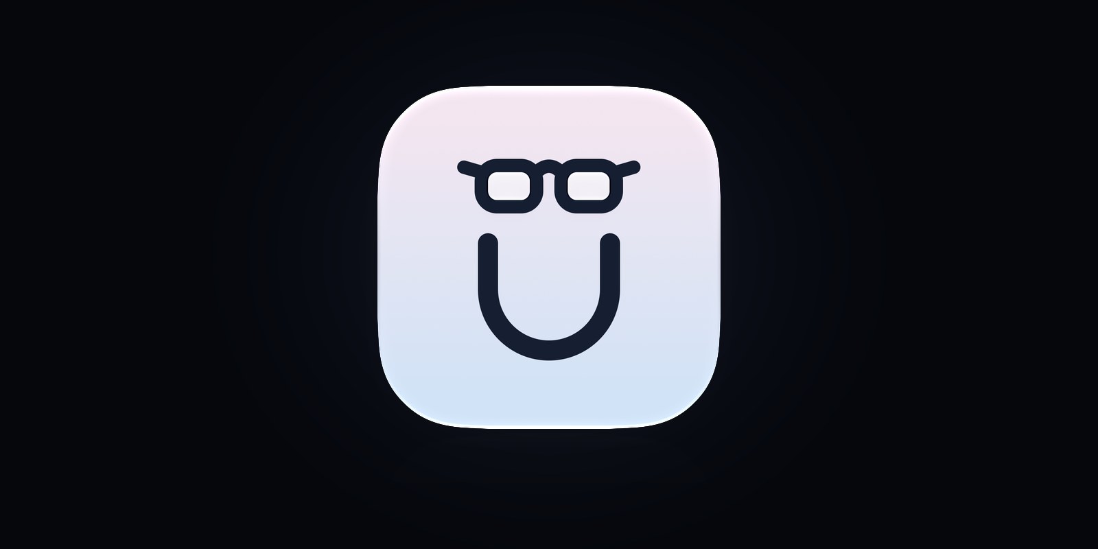 Sicht app icon: a lowercase u wearing glasses as its umlaut dots, on a pale lavender-to-blue tile