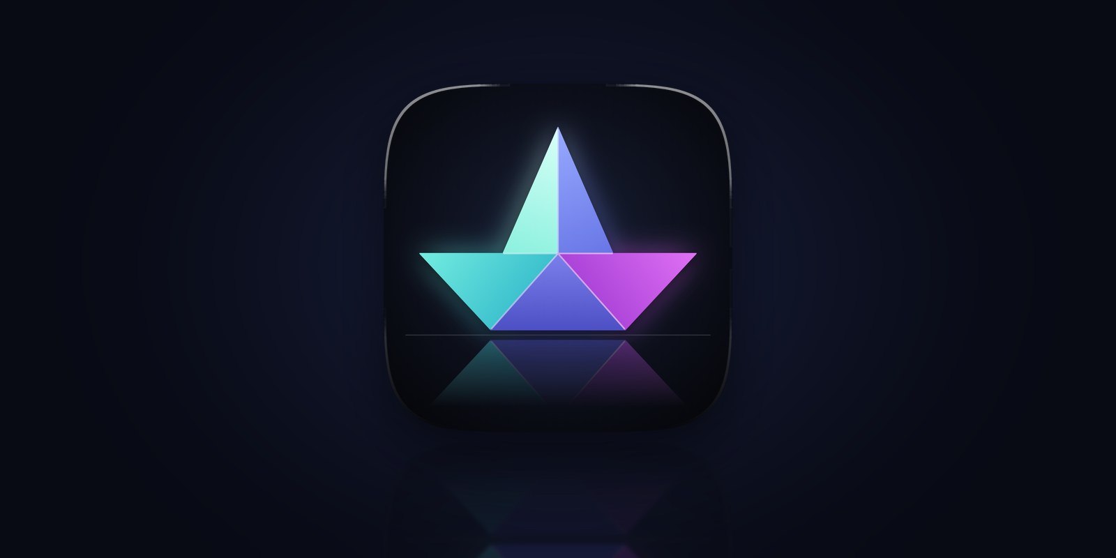 Skiff app icon: a glowing folded-paper boat on a dark navy tile